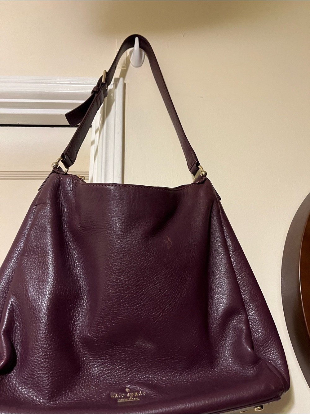 kate spade plum leather shoulder bag with gold hardware